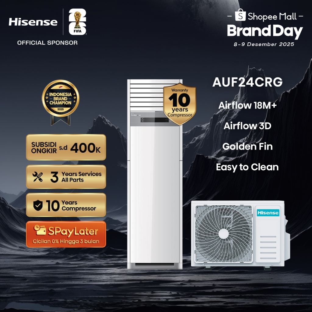 Hisense AC AUF24CRG Inverter 3 PK Floor Standing Air Flow Jarak Hingga 18M Lebih Pendinginan 4D Ruan