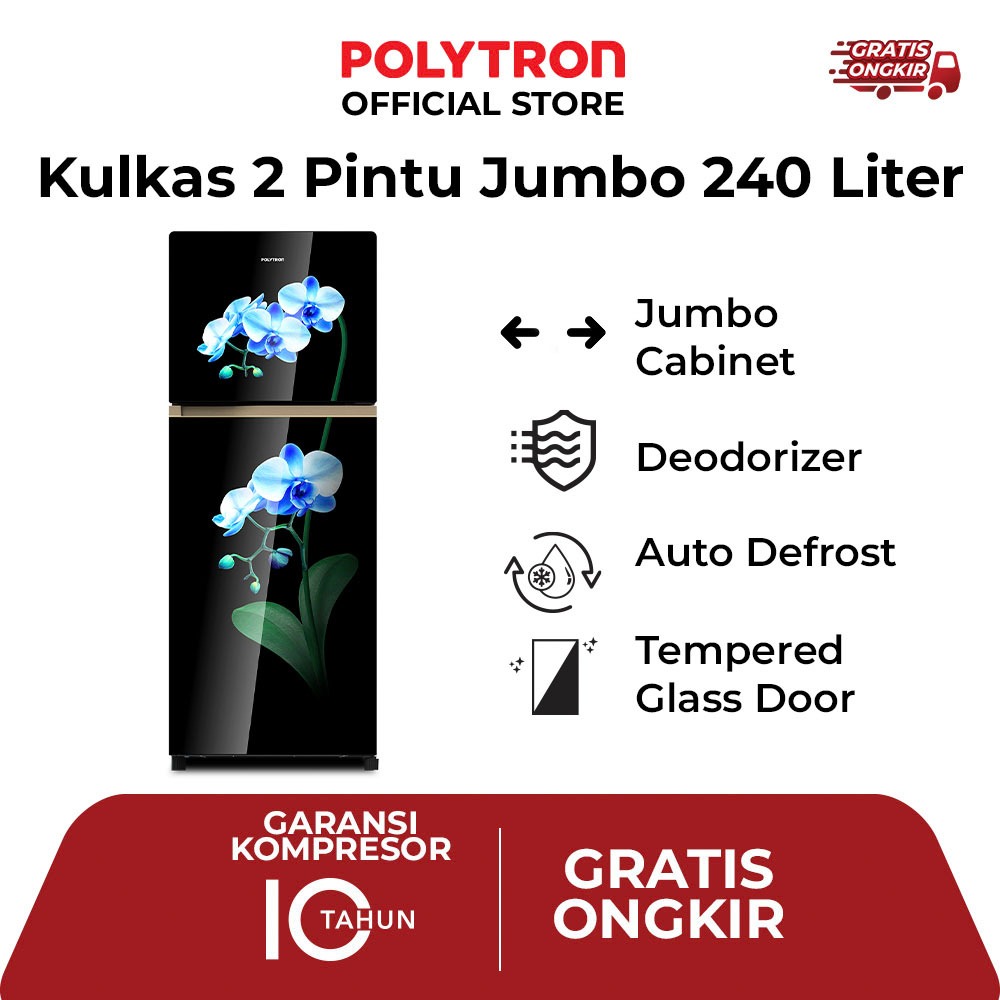 POLYTRON Kulkas 2 Pintu Belleza Varia Jumbo 240 Liter PRW 25MOB