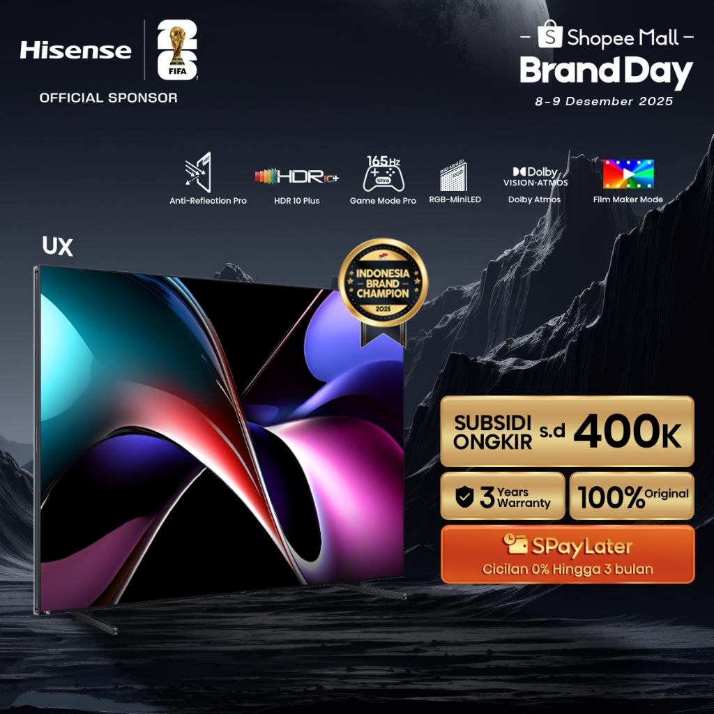 Hisense TV UX  Vidaa Smart RGB-MiniLED TV 116 inch 3D Colour Master Pro Ultimate Saturation & Precis