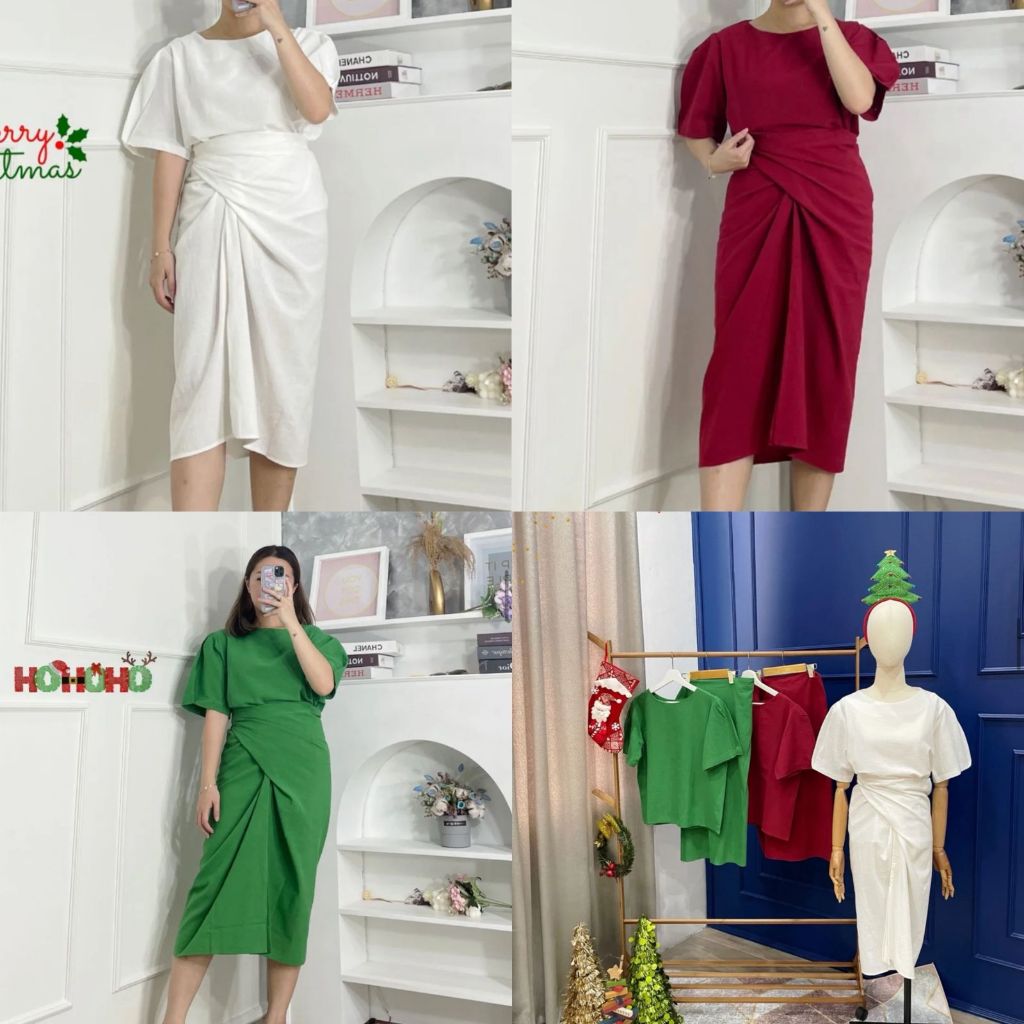 SJM SET NATALAN WANITA - LENGAN PENDEK - KATUN LINEN