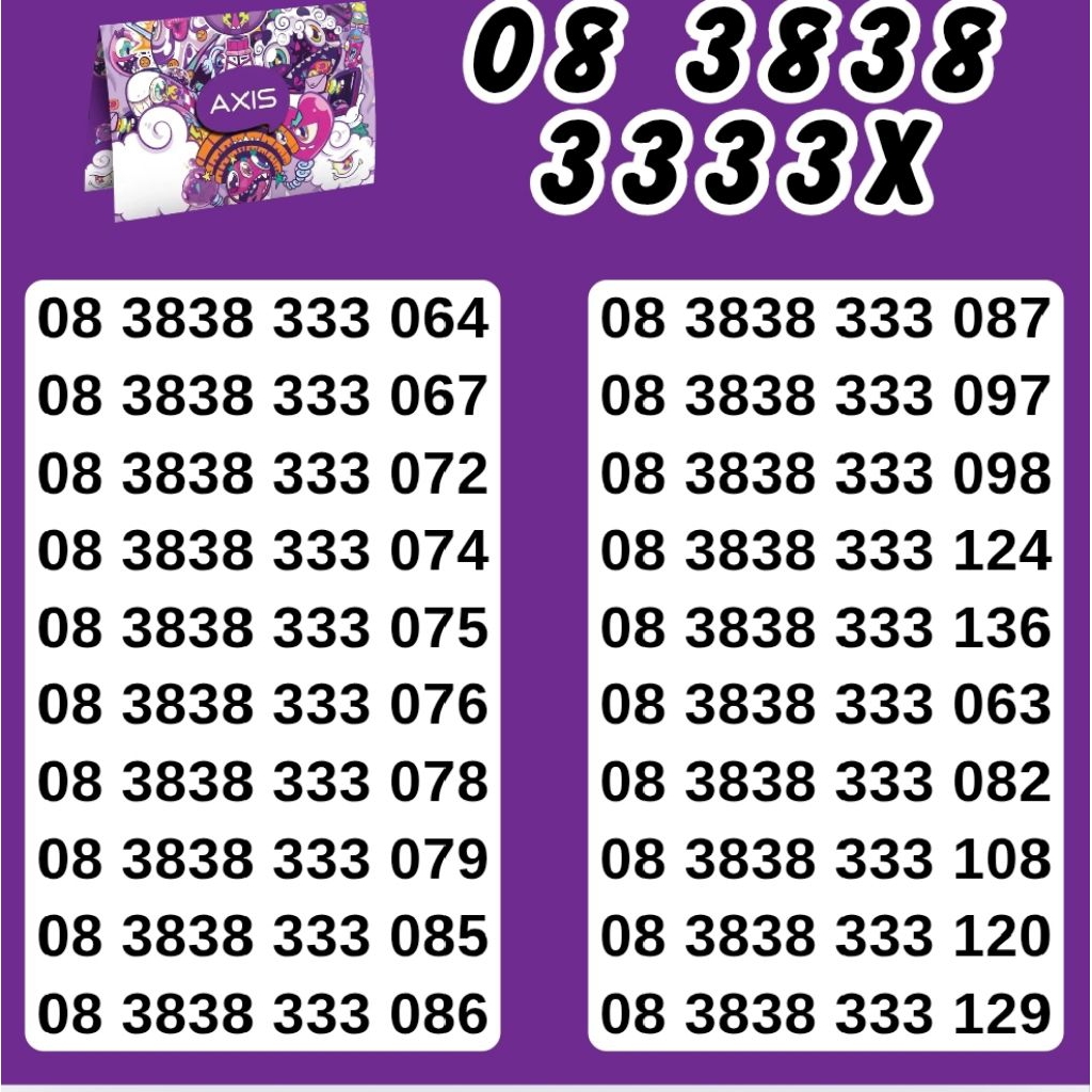 NOMOR CANTIK AXIS TAHUN NOMOR 3838 SUPPORT 4G LTE 5G TAHUN LAHIR COMBO SAKTI CANTIK ABAB NOCAN XL AX