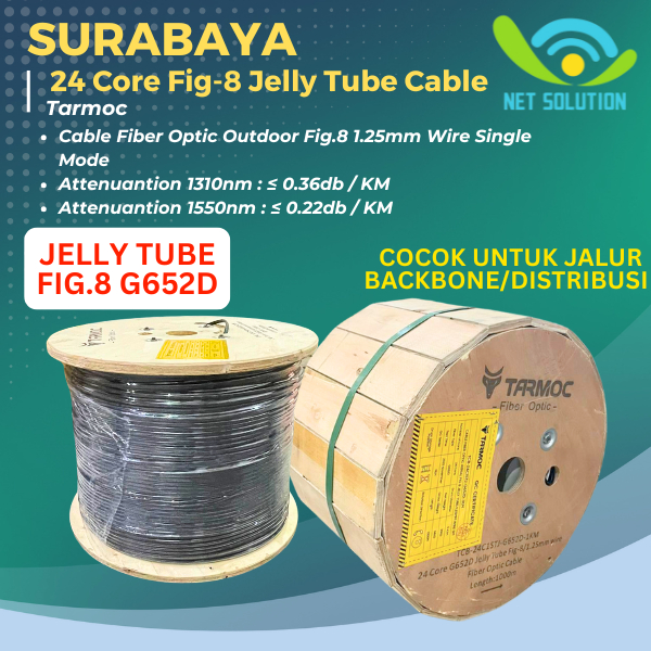 Tarmoc TCB-24C1STJ-G652D-1KM  | Fiber Optic Cable G652D Fig-8 Jelly Tube 24 Core 1000m Kabel FO 24C 