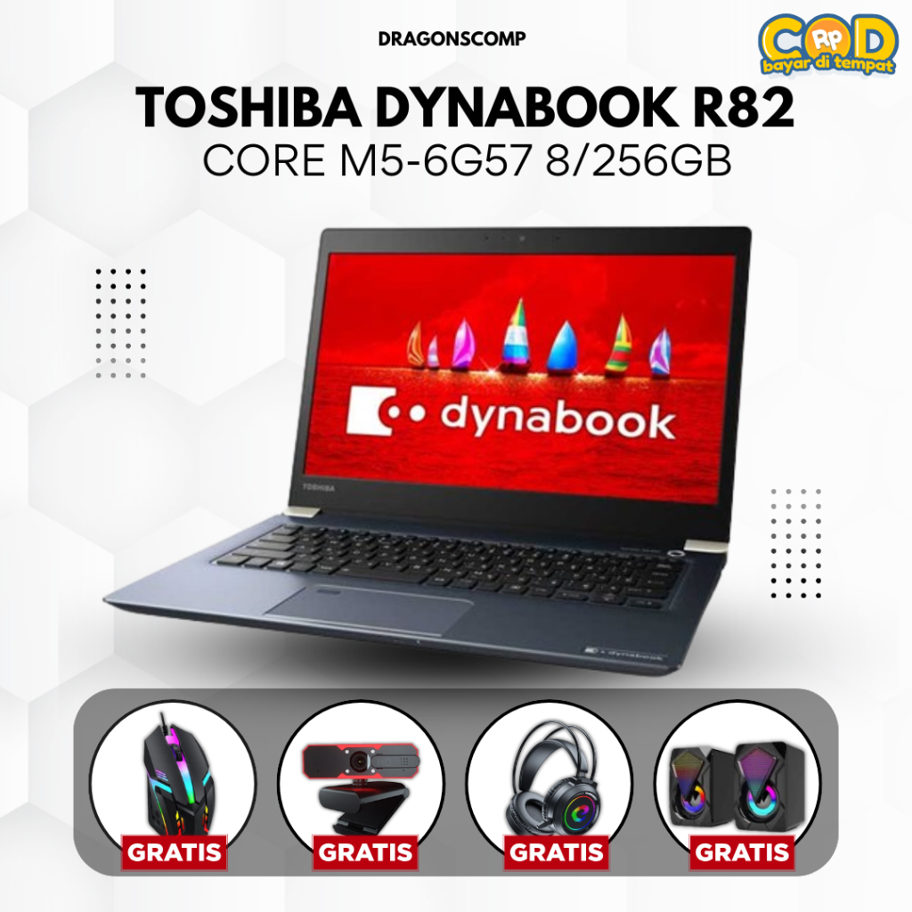 Laptop Kerja / Kuliah Tablet Toshiba Dynabook R82 Core M5-6Y57 Ram 8GB SSD 256GB Layar Touchscreen