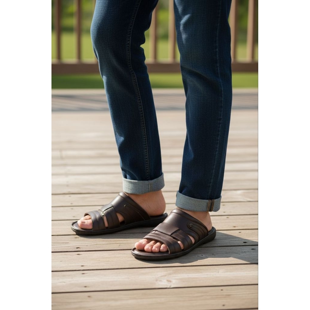 Sandal leather pria hush puppies - Creston Slide (KJ73839DB)