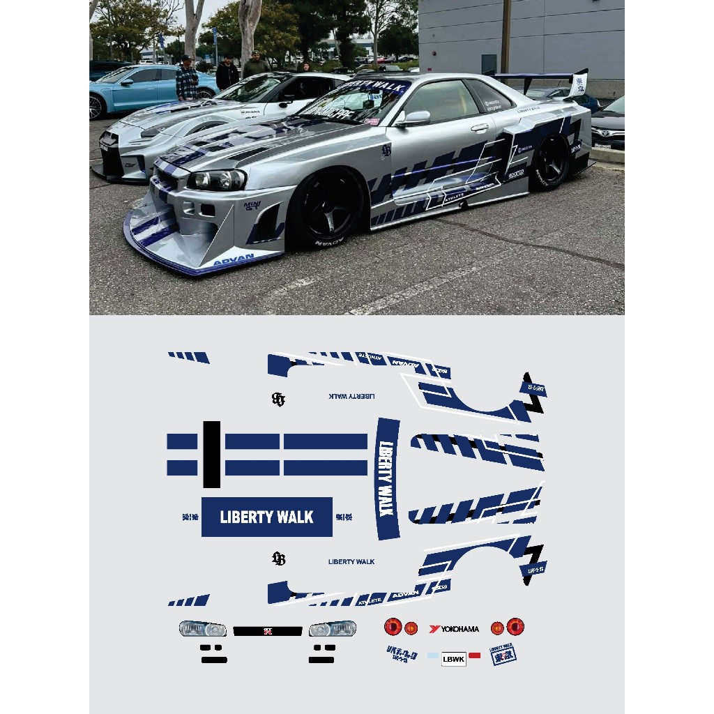 [WHITE TONER] Decal Hotwheels R34 LBWK MACHINE