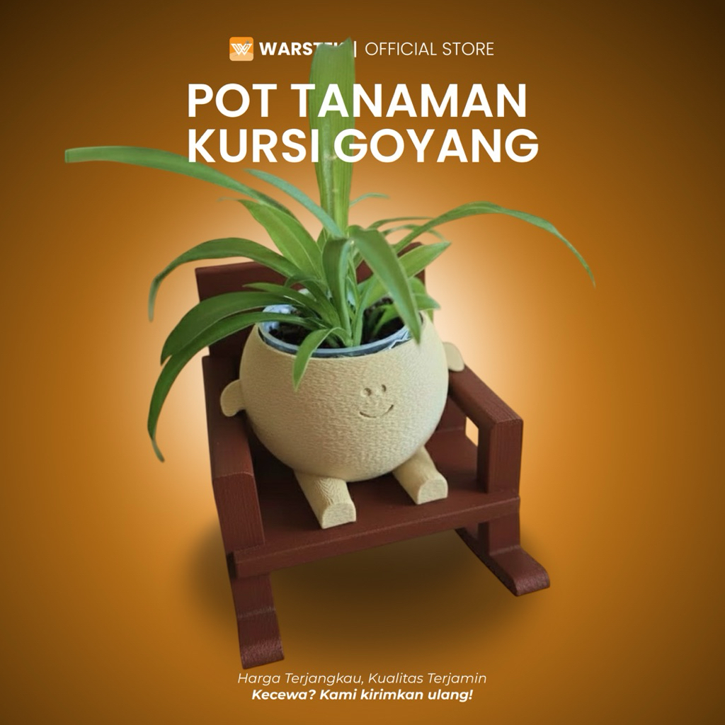 Pot Tanaman Unik dan Lucu dengan Miniatur Kursi Goyang