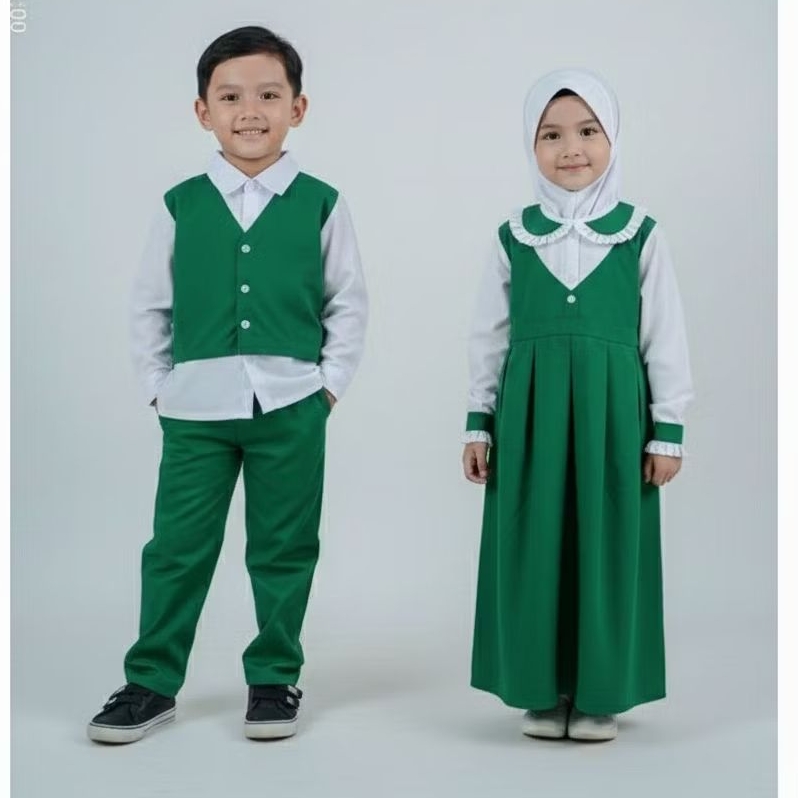 SERAGAM TK  DAN PAUD PUTRA PUTRI WARNA  HIJAU PUTIH