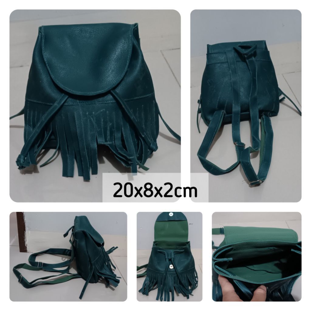 Tas Ransel Wanita Model Serut Warna Hijau Botol Minus Kotor