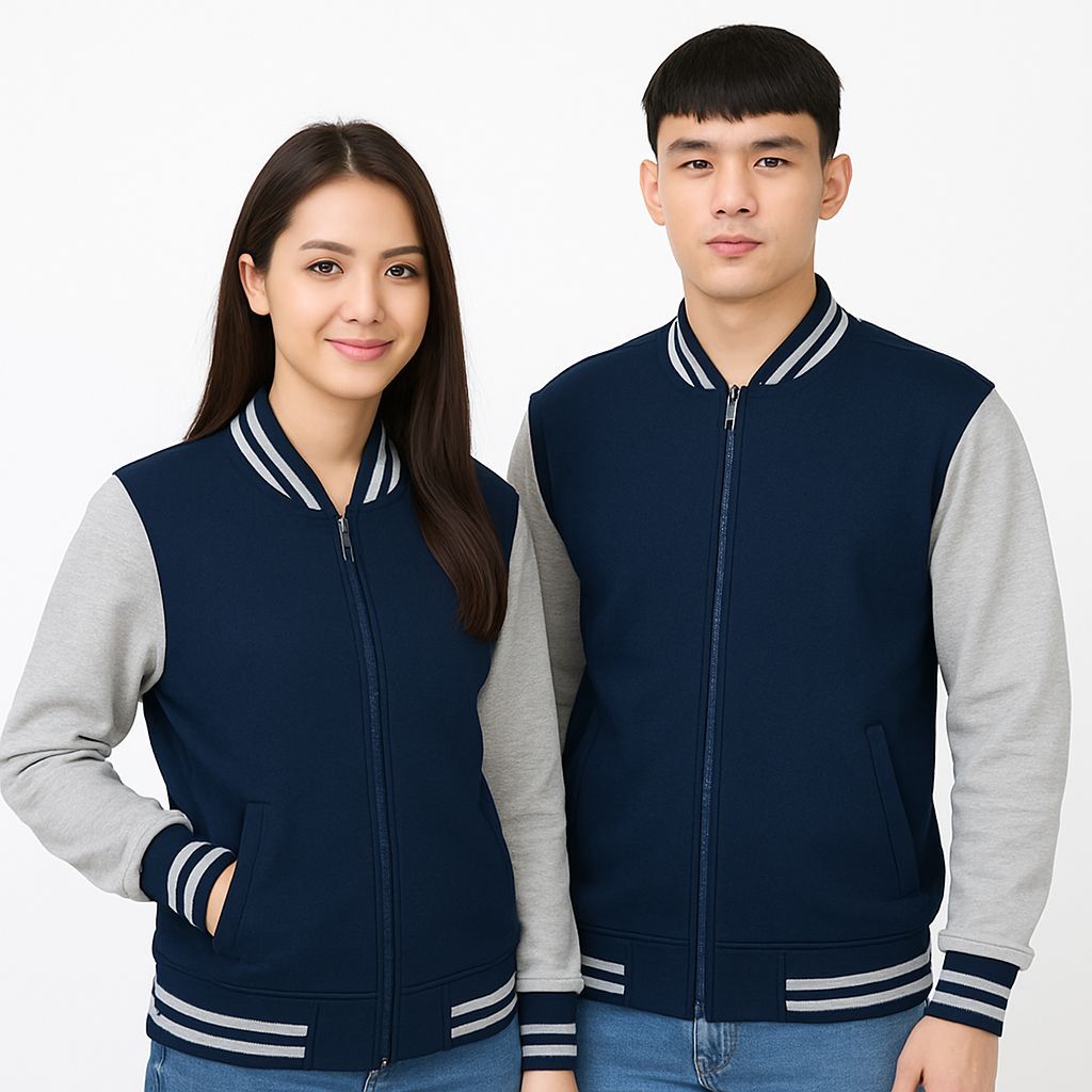 Jaket Base ball Res Polos Pria & Wanita Grmasi 280 Bahan Lembut Tebal