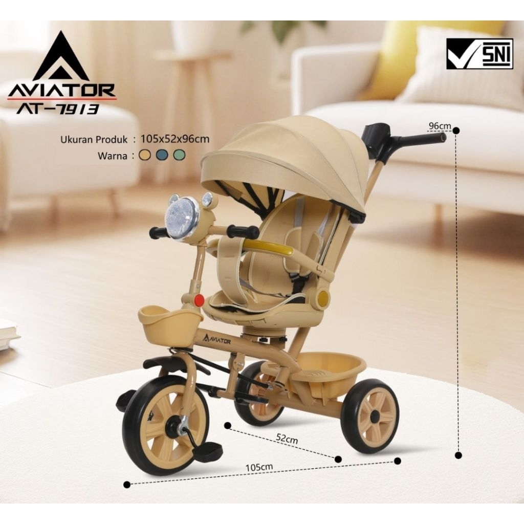 Stroller Sepeda Anak Roda Tiga Aviator  AT 7913 / Pacific PC-5166 Tricycle PC5166 Kursi Putar Kanopi