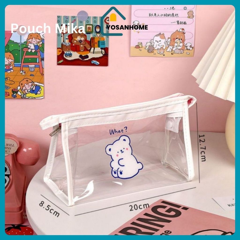 POUCH DOMPET MIKA MAKE UP TRANSPARAN TRAVEL POUCH MOTIF RANDOM