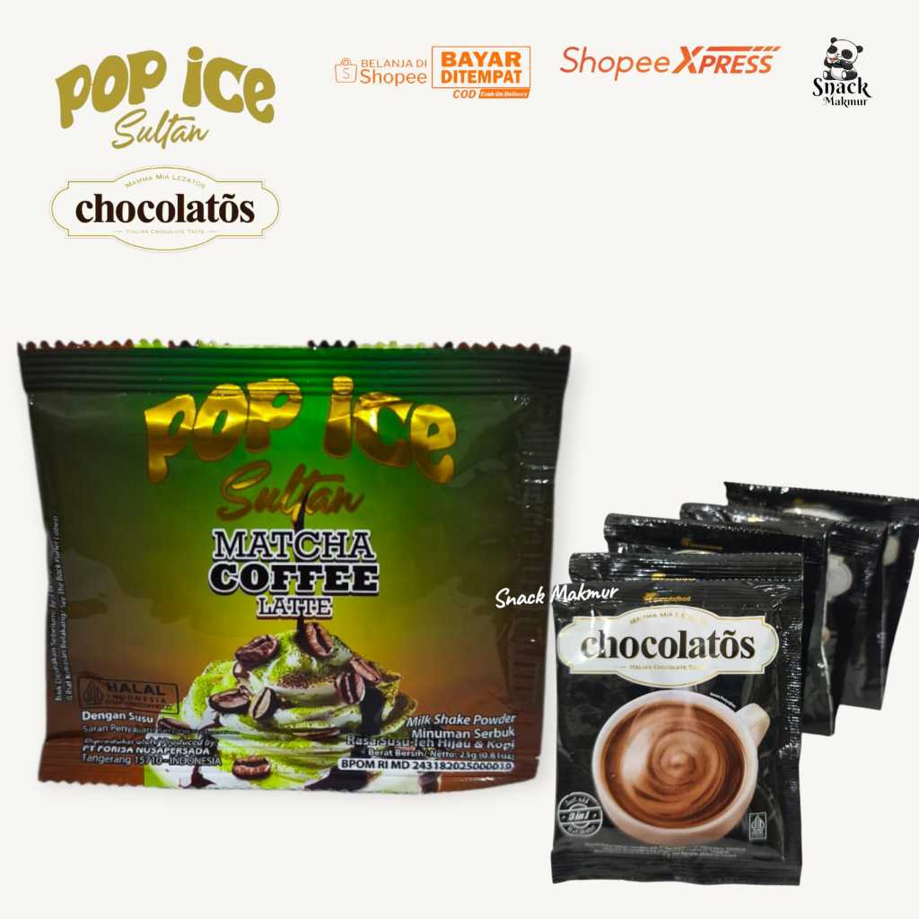 POP ICE SULTAN MATCHA COFFE DAN CHOCOLATOS DRINK COKELAT HARGA PER 2 VARIAN PRODUK 2 RENCENG 20 pcs