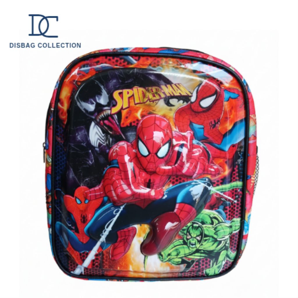 (FREE SET ALAT TULIS) TAS SEKOLAH ANAK TK KARAKTER 3D TIMBUL LED BISA MENYALA GAMBAR SPIDERMAN