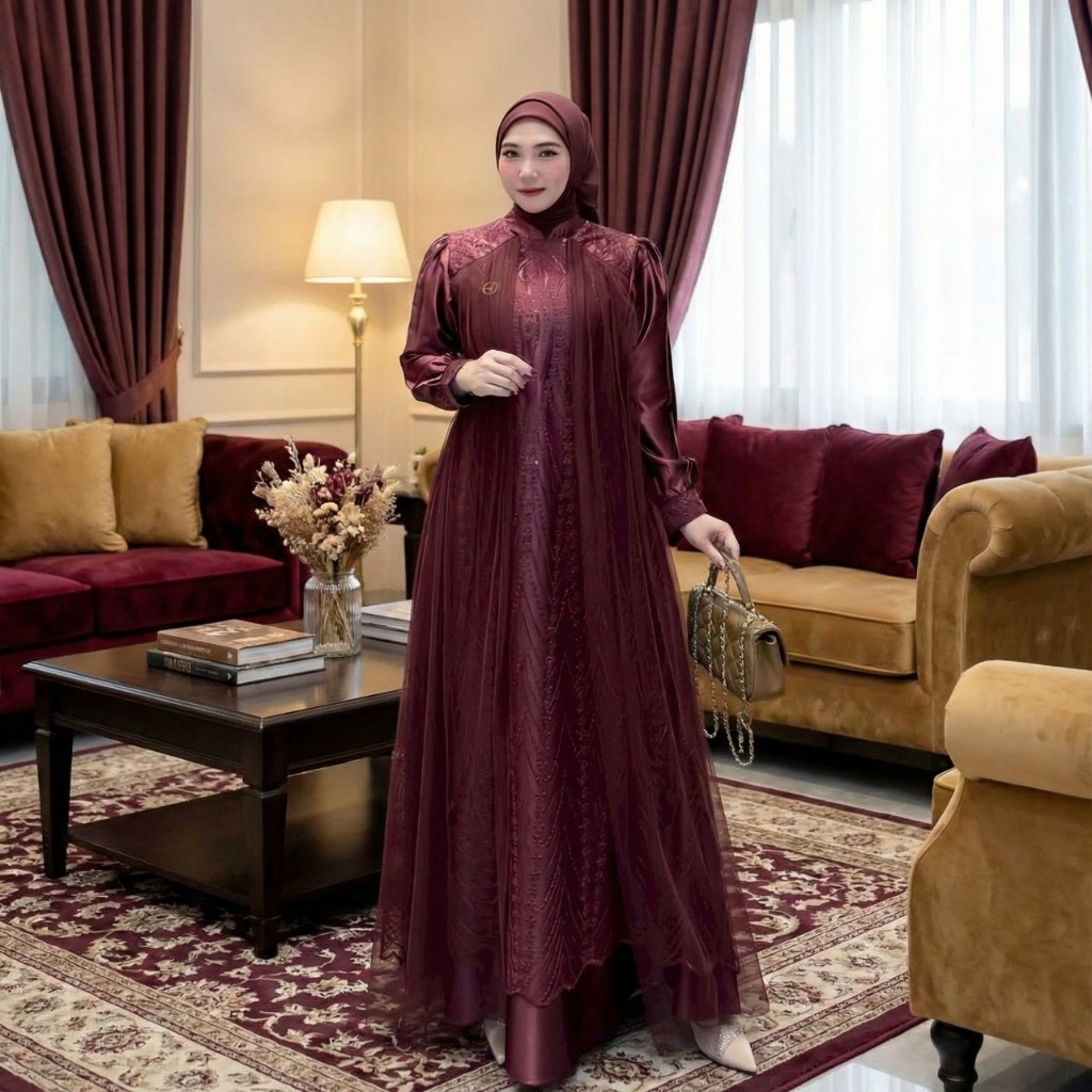 Gamis Aleya Abaya Velvet Brukat Elegan Mewah Pesta Kondangan Mewah