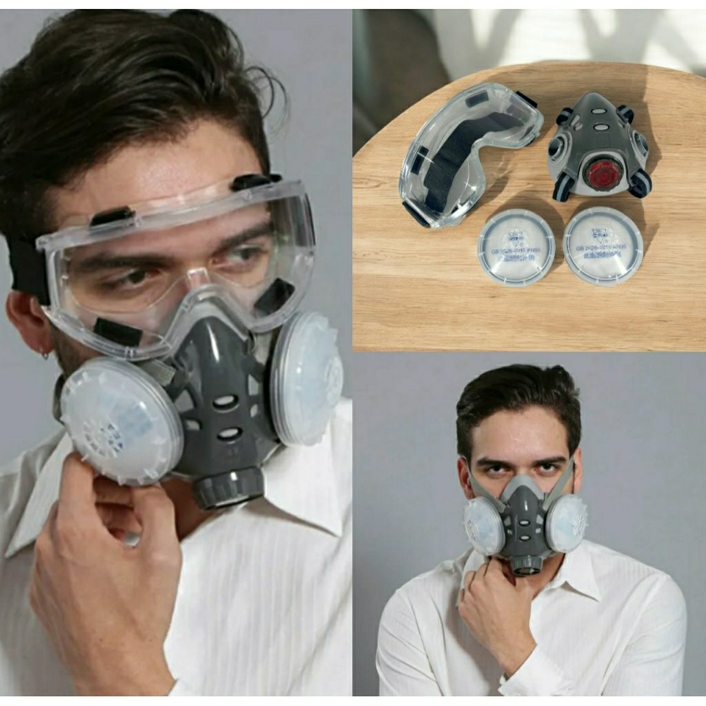 Masker Gas Masker Debu Perlindungan Filter Uap Beracun Masker Cat Half Mask