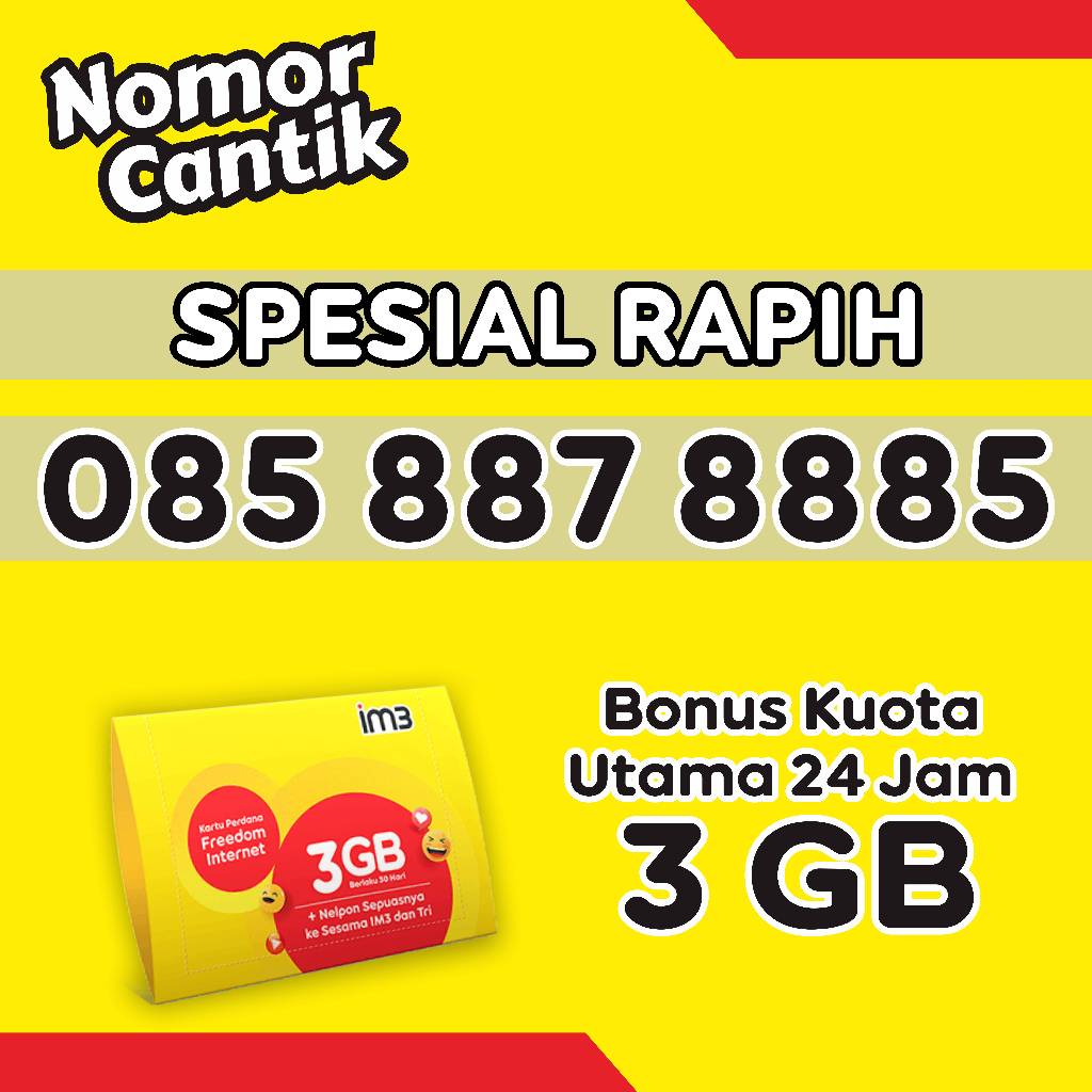 Kartu perdana indosat Nomor Cantik 12 Digit  3GB+Nelpon Sepuasnya ke Sesama IM3 dan Tri Edisi Terbar