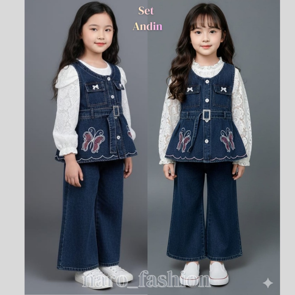 One set anak perempuan bahan jens impor mewah  ready dari usia 3-10 tahun set sultan anak premium vi