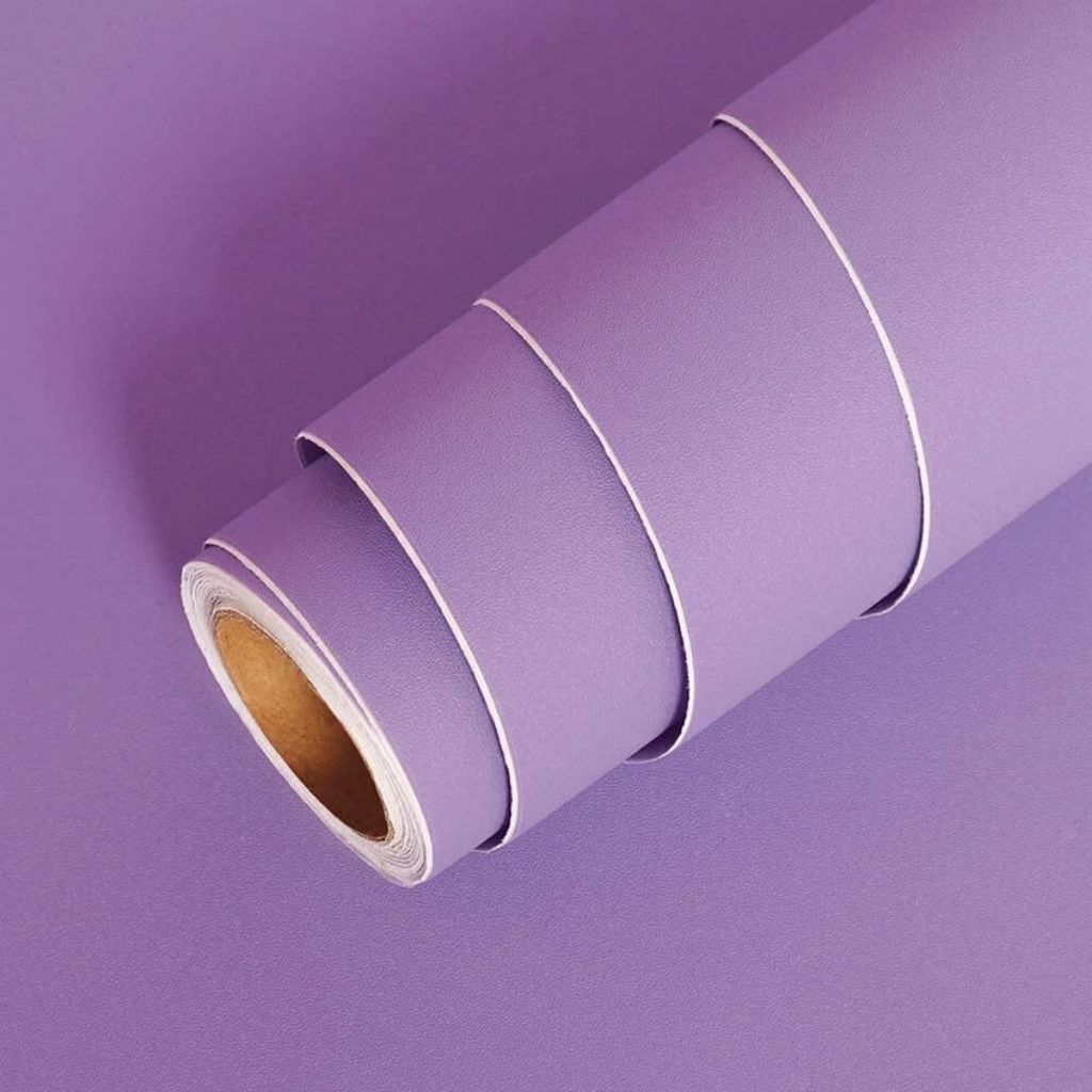 Wallpaper Dinding Minimalis PVC Elegan Ungu Muda Polos 8 meter x 45 cm