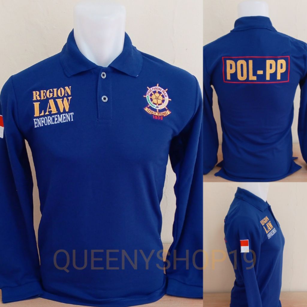 KAOS SATPOL PP BIRU LENGAN PANJANG FULL BORDIR - KAOS KERAH SATPOL PP BIRU BORDIR - KAOS SATPOL PP B