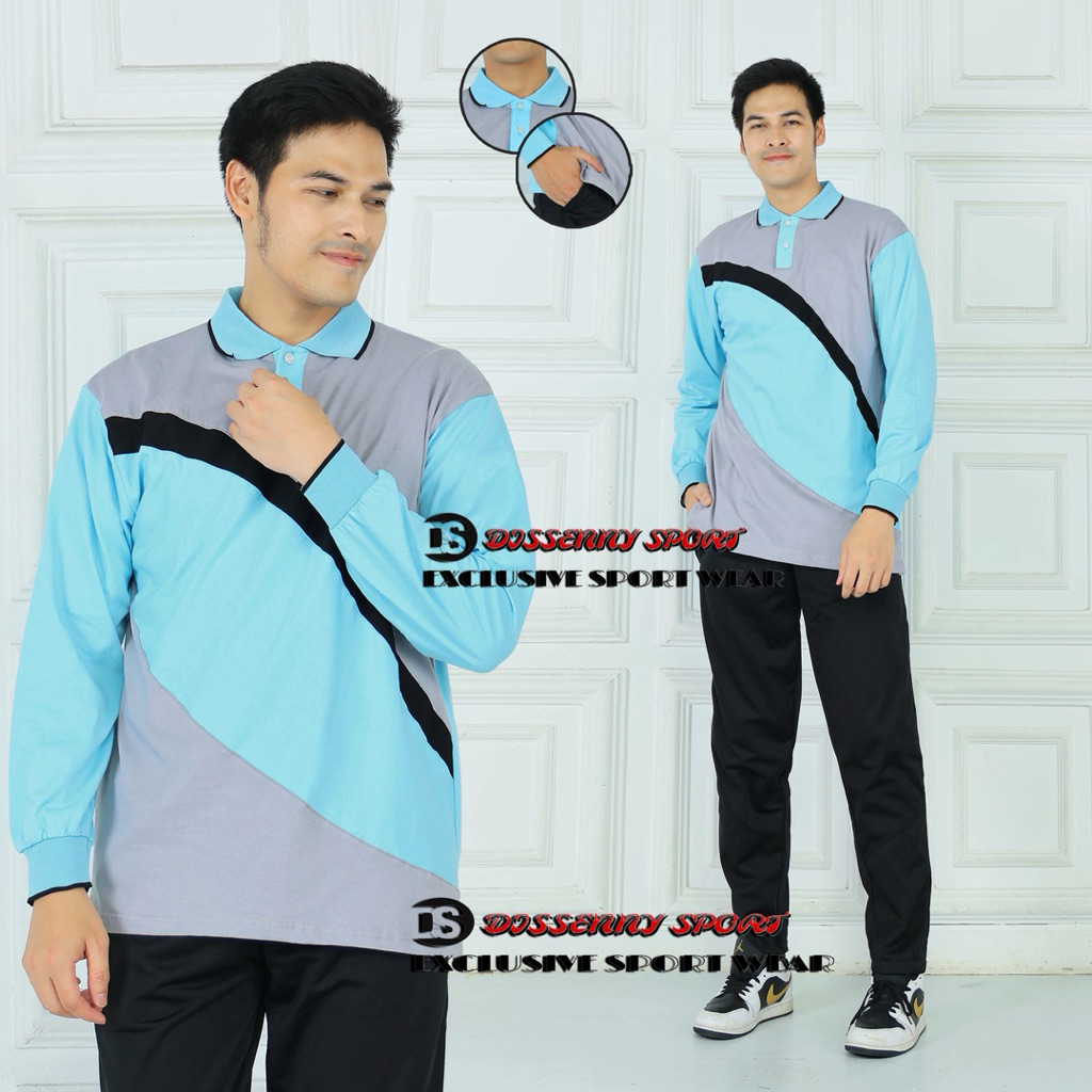 Setelan Baju Olahraga Senam Pria Lengan Panjang / Seragam Kaos Olahraga Senam wanita pria