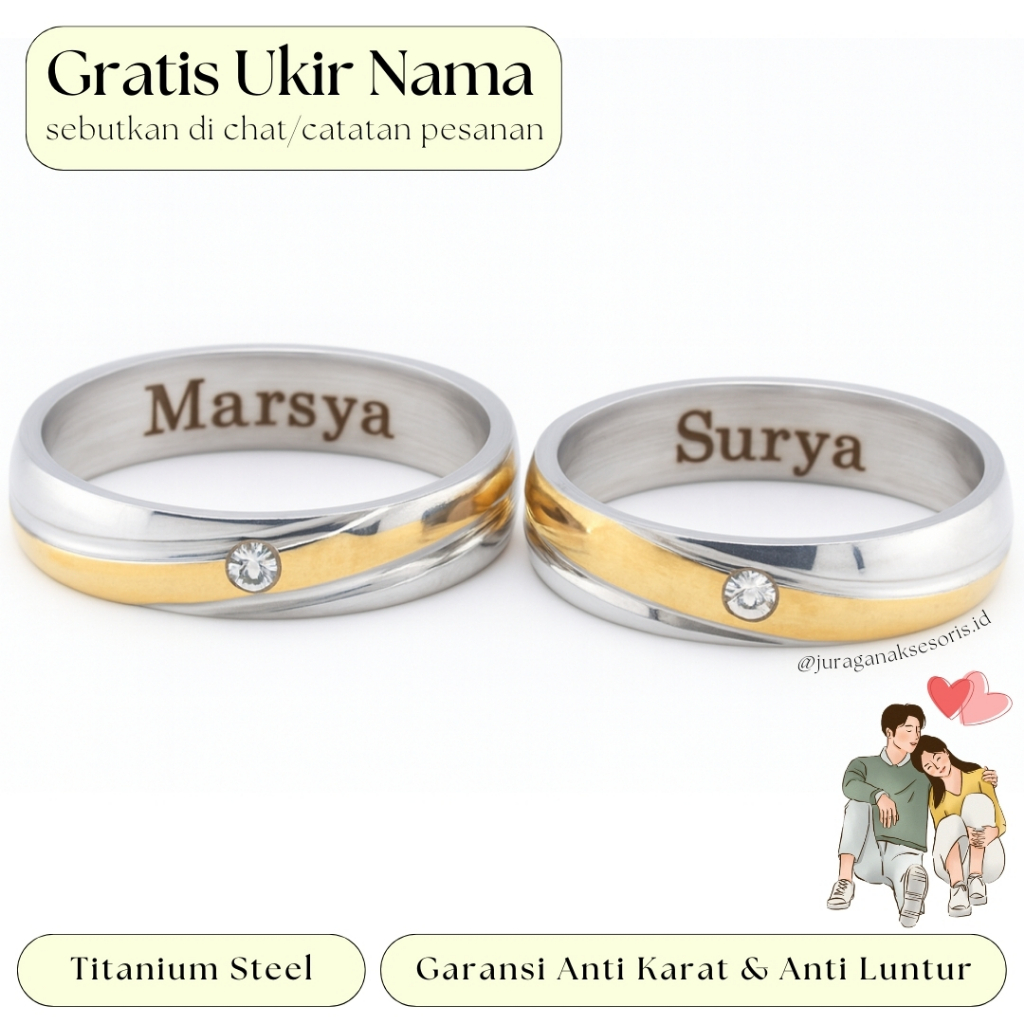 [GRATIS CETAK NAMA] Cincin Couple Romantis Ailoviu Titanium Anti Karat M49 Hadiah Tunangan Pasangan 