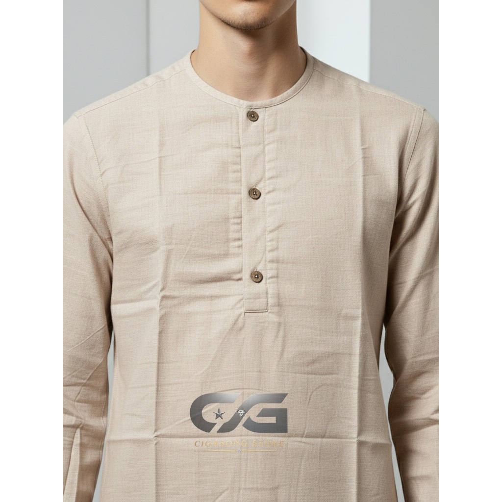 Kemeja Linen Pria Tanpa Kerah Premium S-6XL