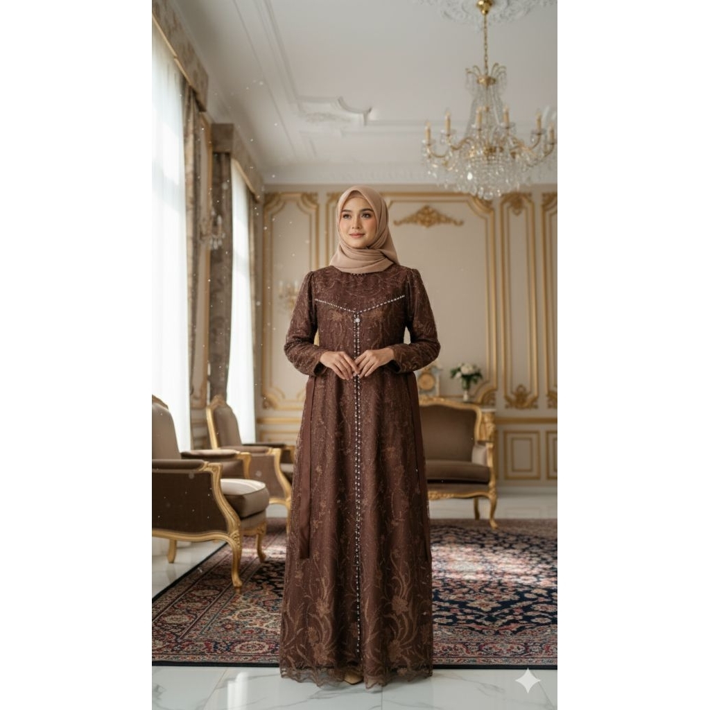 Gamis pesta Brukat Mewah Elegan|||| Dres Pesta Brukat Buka pintu|||