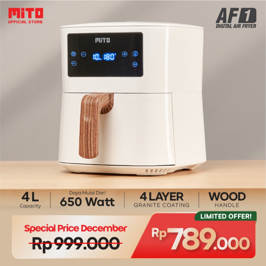 MITO Air Fryer AF1 V2 4L Low Watt Original - Mesin Penggoreng Tanpa Minyak Anti Lengket - Hemat List