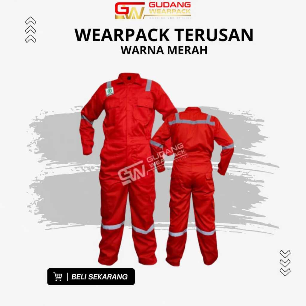 Wearpack Coverall Merah Lengan Panjang Resleting