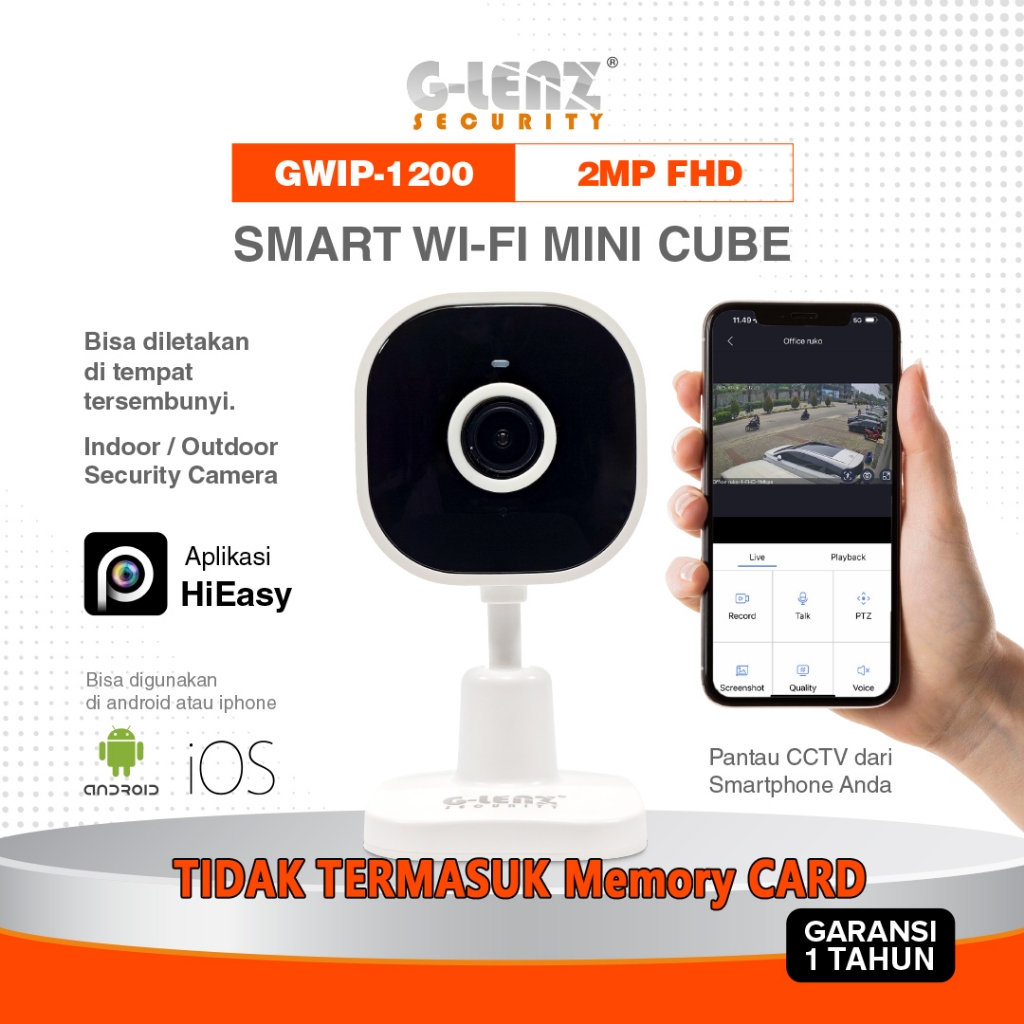 GLENZ CCTV WIFI MINI CUBE 2MP - NON MEMORY CARD - MINI CCTV INDOOR  - GWIP 1200