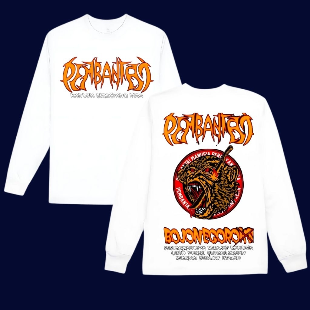 Promo Kaos Longsleeve Pembantai Manusia Berbayang Kera Bojonegoro Pria Wanita Unisex Bahan Cotton Co