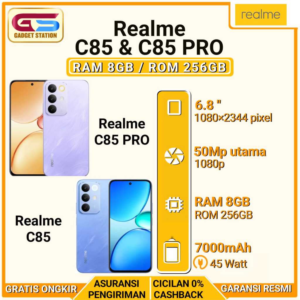 REALME C85 4G & C85 PRO 5G RAM 8GB ROM 128/256GB GARANSI RESMI INDONESIA