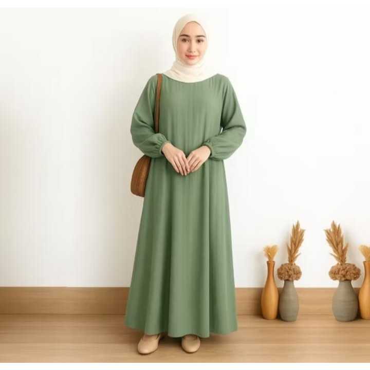 Gamis polos wanita bahan crinkle airflow long dress syari mewah abaya polos elegan baju kurung
