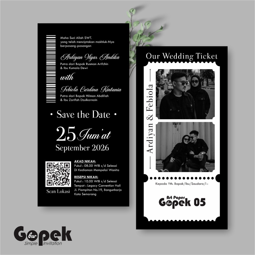 Undangan Pernikahan Simple Elegant Gopek BW Bolak Balik