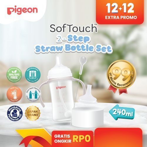 [PROMO 12.12] PIGEON Botol SofTouch 2-Step Straw 240ml | Botol Susu Transisi | Botol Susu Training B