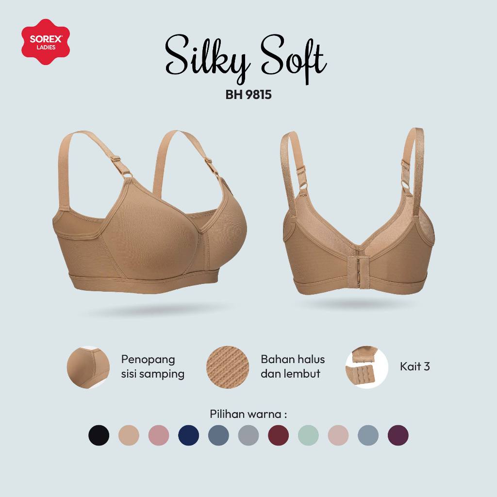 Sorex Bra Tanpa Kawat Busa Kait 3 Setara Cup B Silky Soft Bra Harian BH 9815