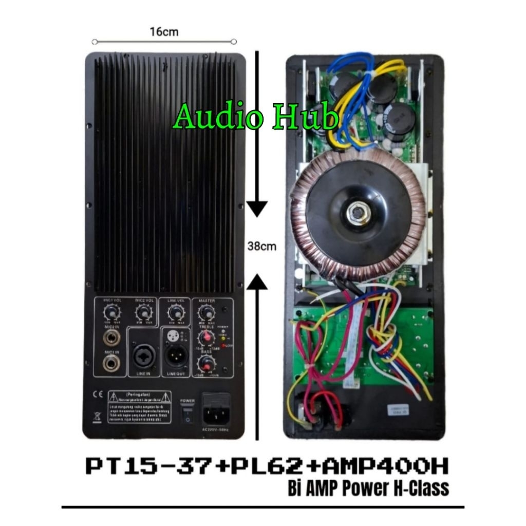 Power Kit Mesin Speaker Aktif  PT15-37+PL62+AMP400H  Bi Amp Power H Class 250 Watt untuj Speaker 15 