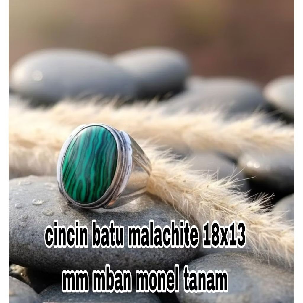 cincin batu akik malachite 18 mm mban monel tanam