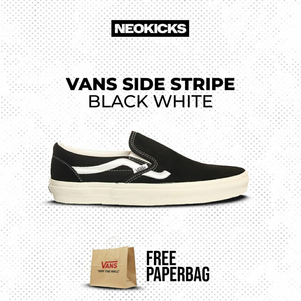 VANS SIDE STRIPE - BLACK WHITE | 100% ORIGINAL