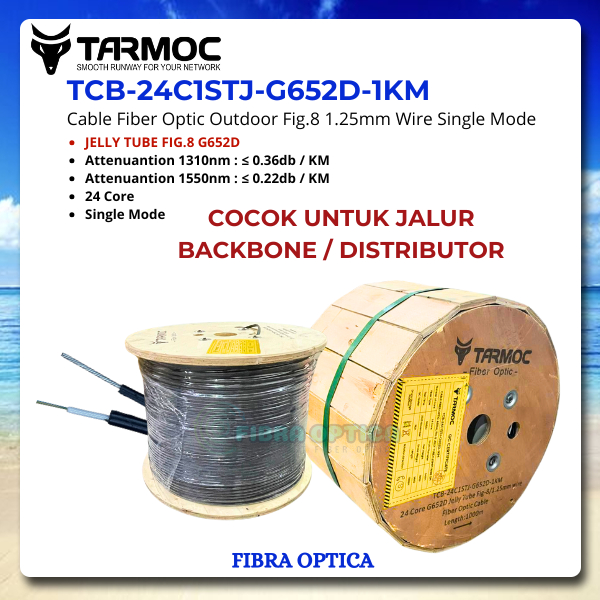 Tarmoc TCB-24C1STJ-G652D-1KM  | Fiber Optic Cable G652D Fig-8 Jelly Tube 24 Core 1000m Kabel FO 24C 