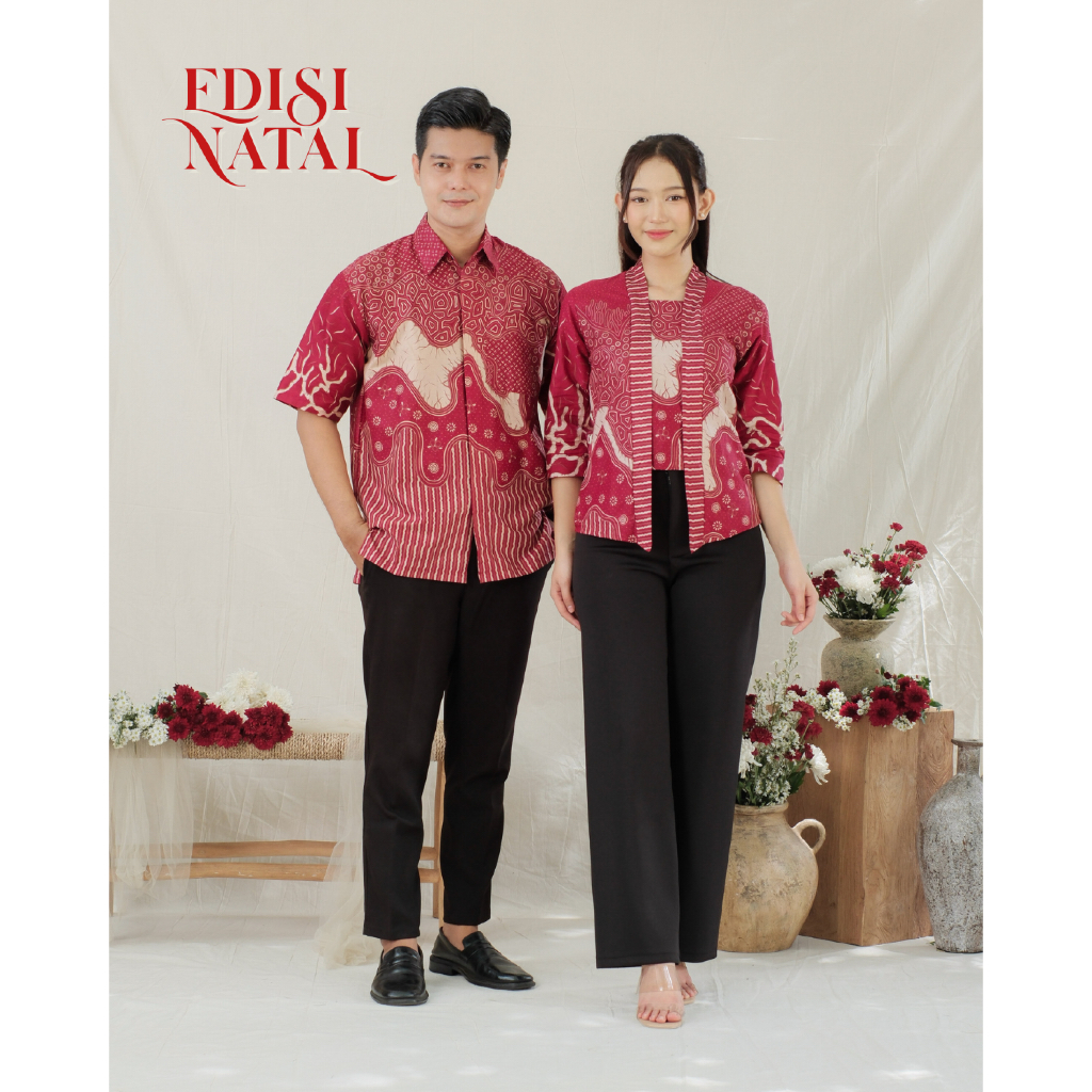 [SPESIAL NATAL] Batikid — Atasan Wanita Kemeja Pria Batik Merah — Bolero Kebaya Natal — Radix