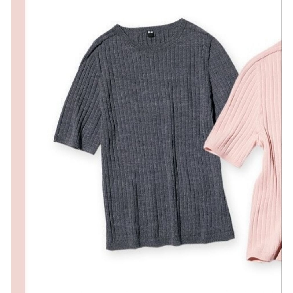 Loose fit T-shirt UNIQLO / kaos rib uniqlo / kaos rajut / kaos polos / kaos wanita