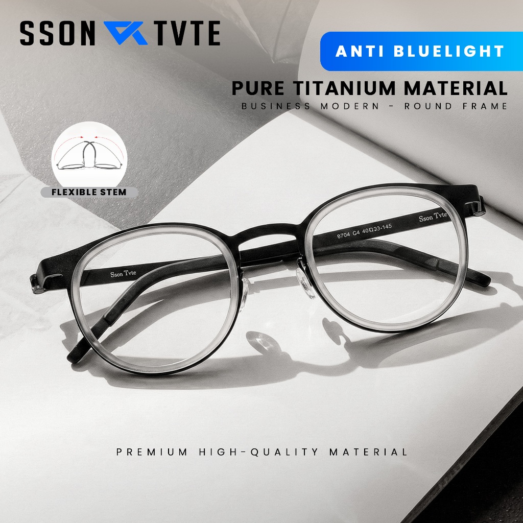 SSON TVTE Frame Kacamata Lensa Minus Pria Wanita Frame Bulat Titanium 9704