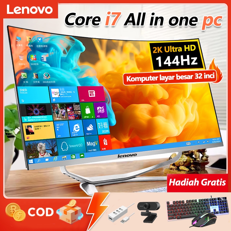 Lenovo Komputer All in One PC full set Baru Dengan layar lengkung gaming 24/27/32 inci CPU Intel Cor
