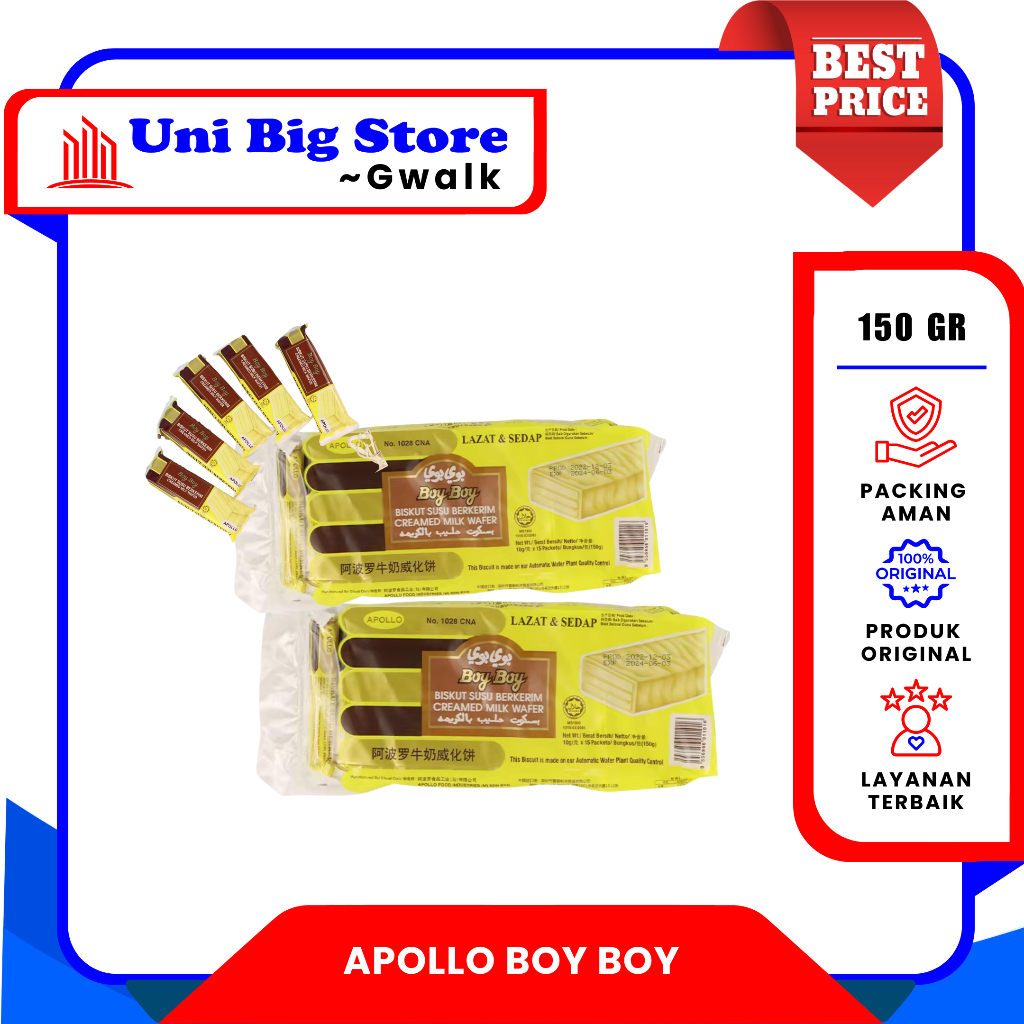 APOLLO BOY BOY Biskuit Lapis Krim Susu Milk Biscuit ~150 gr