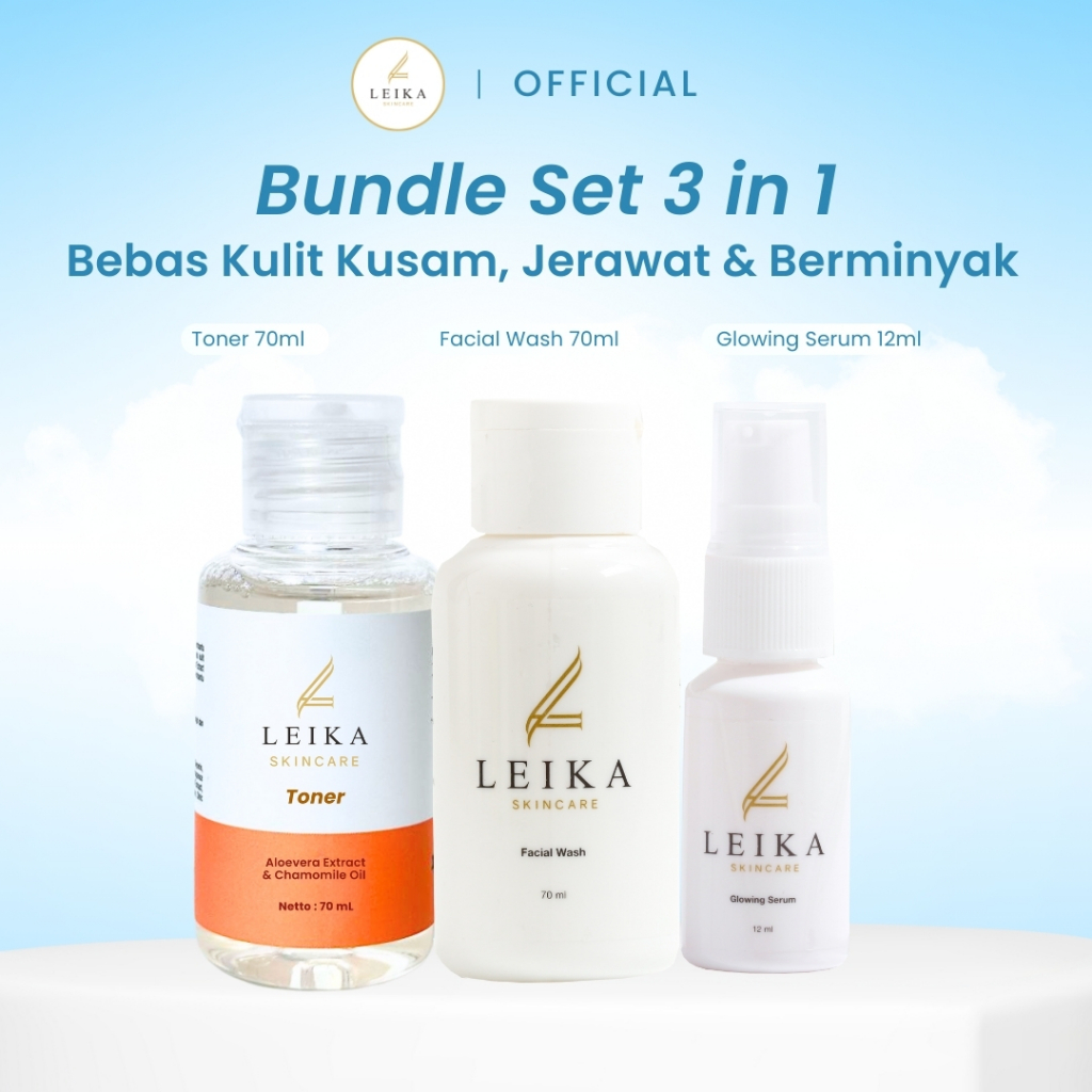 Leika Skincare 3 in 1 Glowing Serum, Toner & Facial Wash Leika Skin Care Resmi BPOM Halal MUI