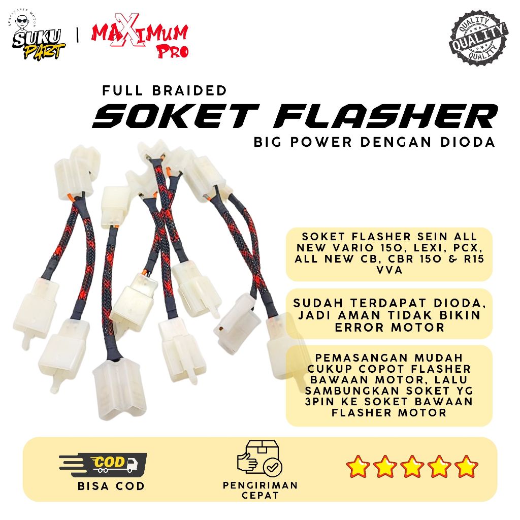 SOKET FLASHER SEIN DUA KABEL SOCKET FLASHER SEN LAMPU SEN MOTOR DENGAN DIODA NON DIODA SKIN BRAIDED