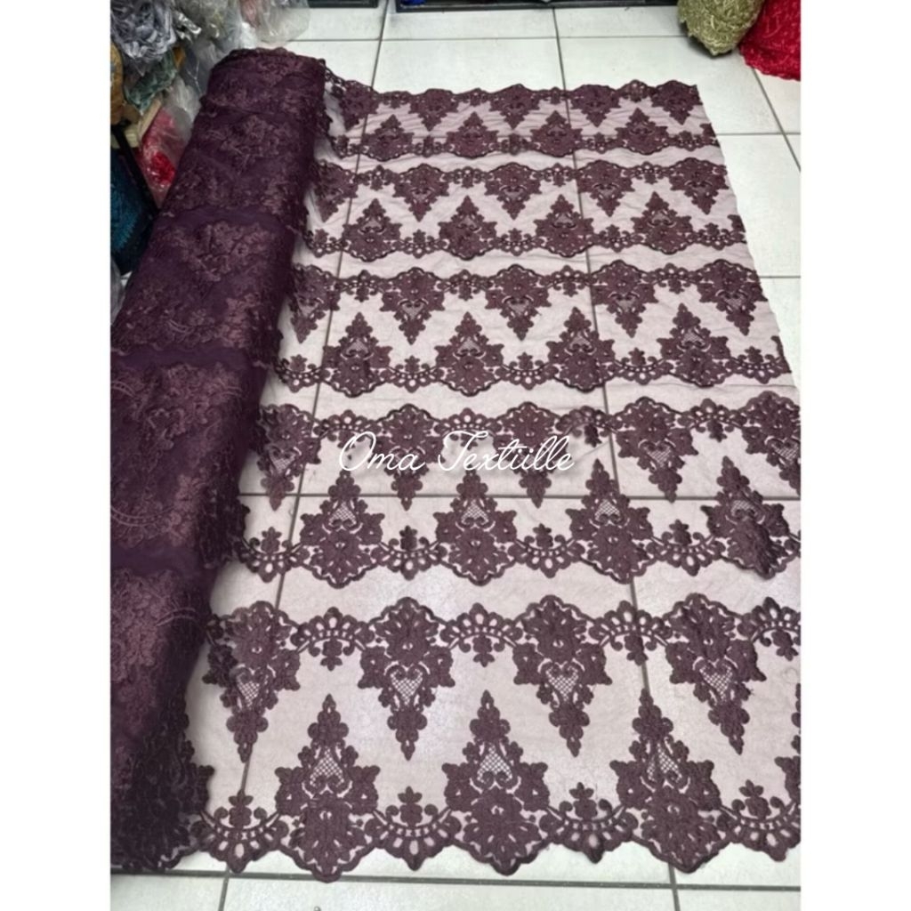 Kain Renda 10 Baris / Renda Tille Bordir / Tille Renda 10 Baris Motif Tebal Dan Mewah