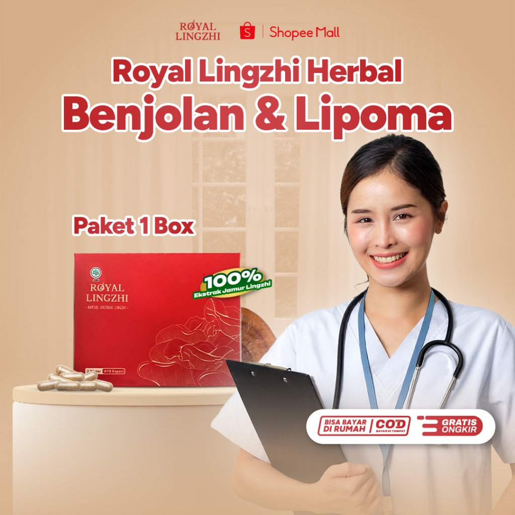 Royal Lingzhi Obat Benjolan & Lipoma Suplemen Herbal Ekstrak Jamur Lingzhi 20 kapsul 500 mg