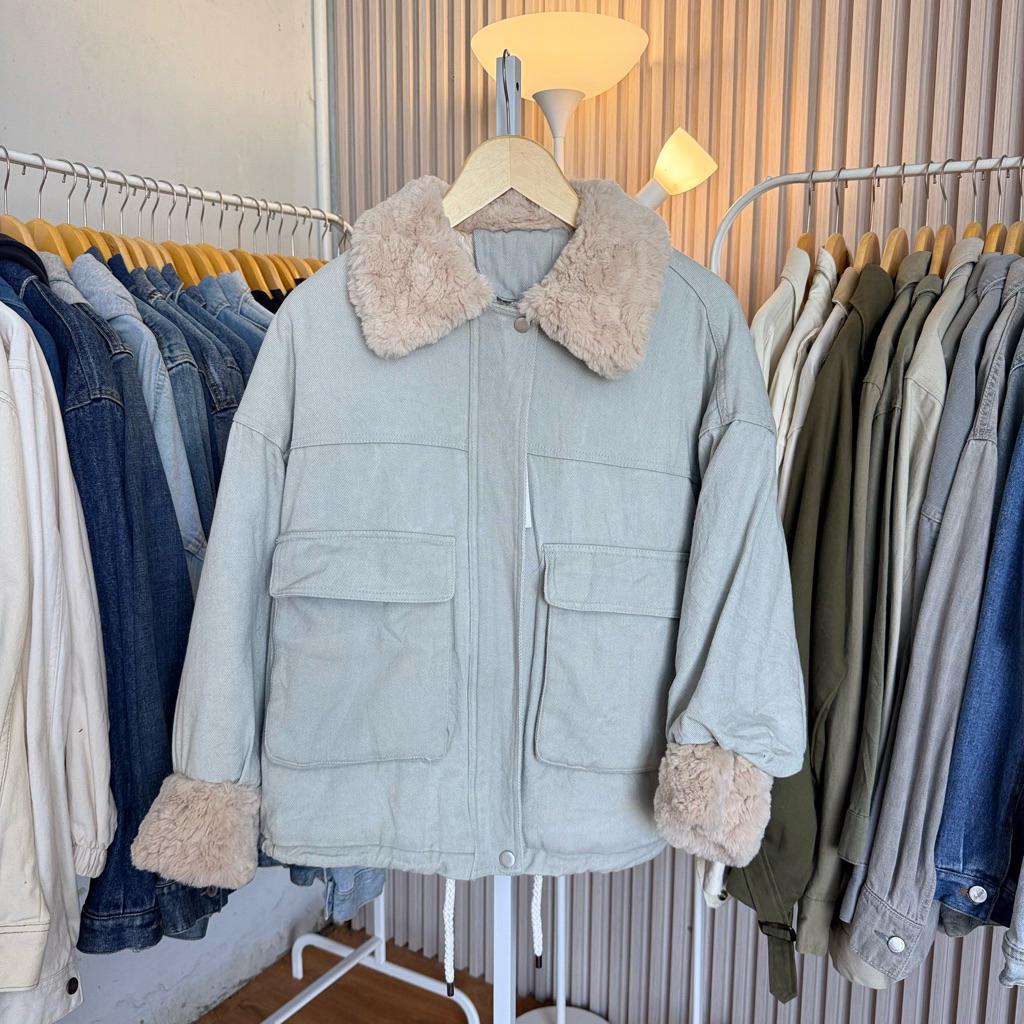 JACKET JEANS WANITA CEWEK BULU SHERPA